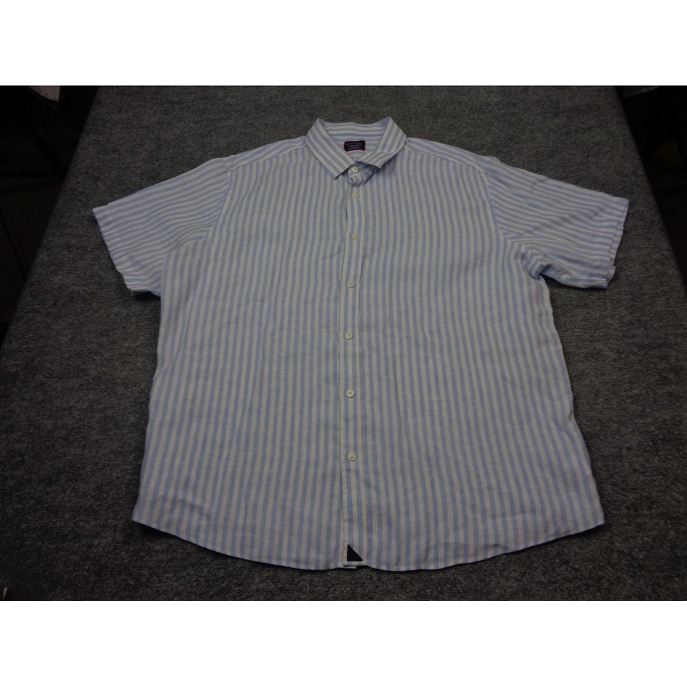 Untuckit Shirt Mens 3XL Blue White Striped 100% Linen Button Up Breathable
